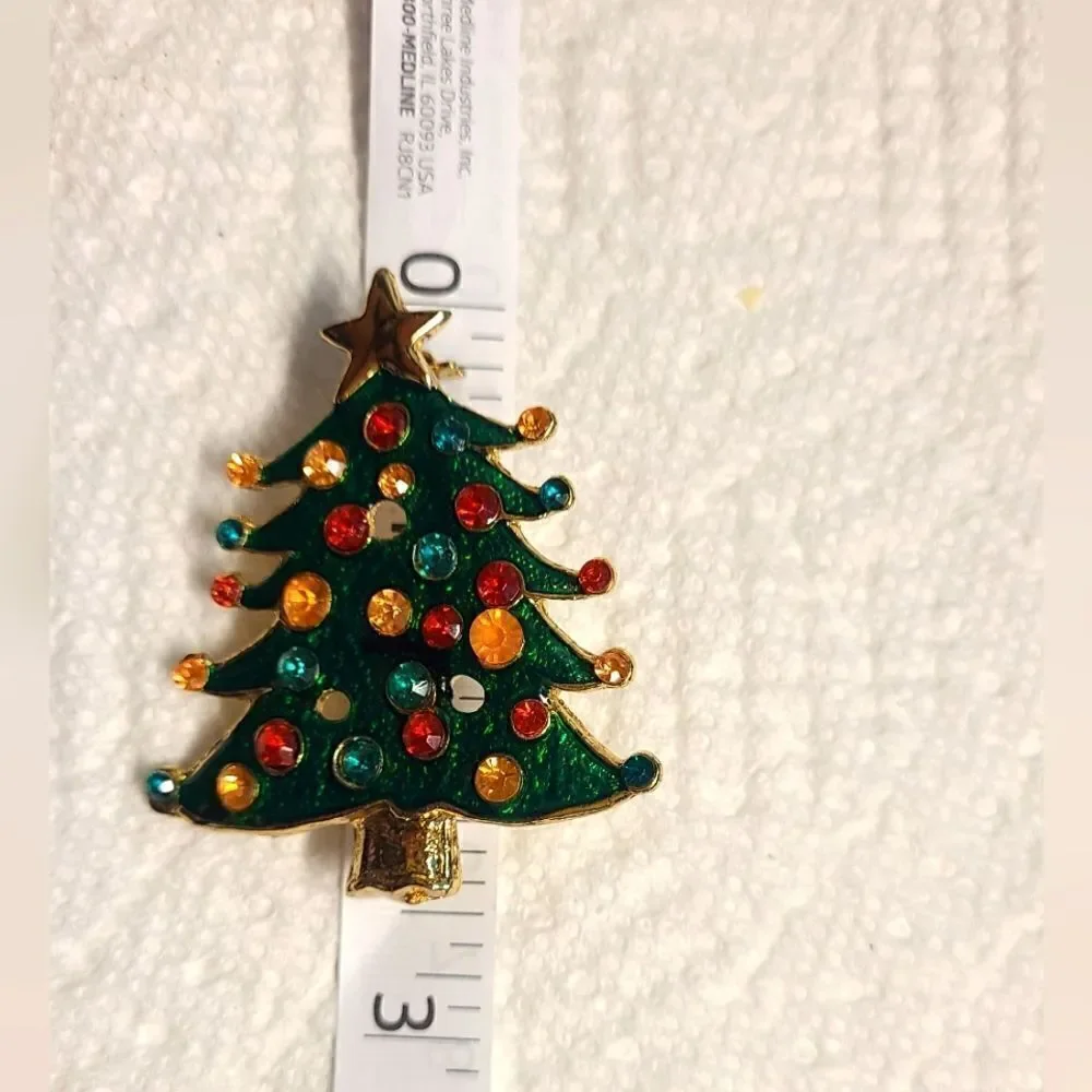 Christmas Pin Brooch tree rhinestones